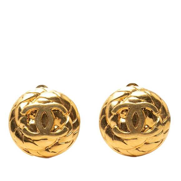 CHANEL Coco Mark Vintage Earrings Gold Plated Women's